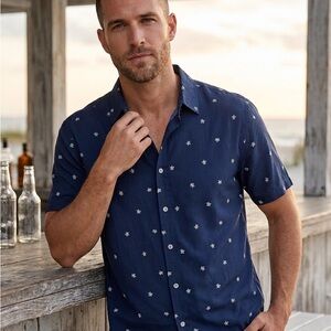 Jachs Men's Dark Blue Floral Button Down Shirt
